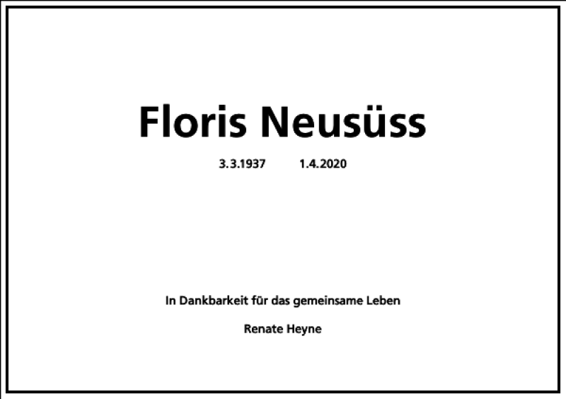  Traueranzeige für Florian Neusüss vom 08.04.2020 aus Frankfurter Allgemeine Zeitung