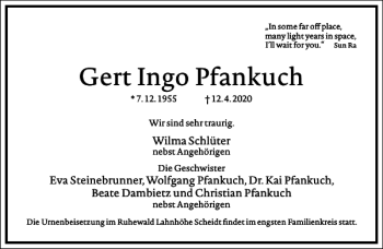 Traueranzeige von Gerd Ingo Pfannkuch von Frankfurter Allgemeine Zeitung