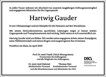 Traueranzeige von Hartwig Gauder von Frankfurter Allgemeine Zeitung