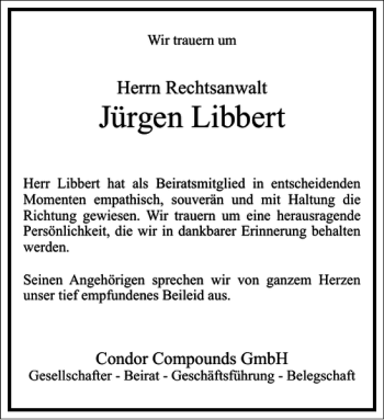 Traueranzeige von Jürgen Libbert von Frankfurter Allgemeine Zeitung