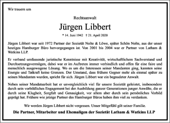 Traueranzeige von Jürgen Libbert von Frankfurter Allgemeine Zeitung