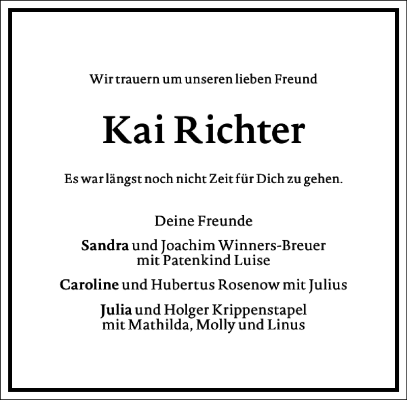  Traueranzeige für Kai Richter vom 11.04.2020 aus Frankfurter Allgemeine Zeitung