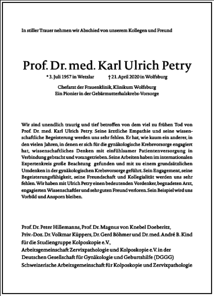 Traueranzeige für Karl Ulrich Petry vom 25.04.2020 aus Frankfurter Allgemeine Zeitung
