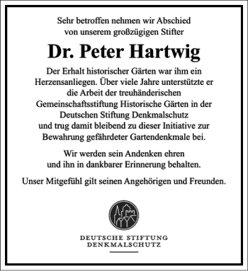Traueranzeige von Peter Hartwig von Frankfurter Allgemeine Zeitung