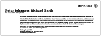 Traueranzeige von Peter Johannes Richard Barth von Frankfurter Allgemeine Zeitung