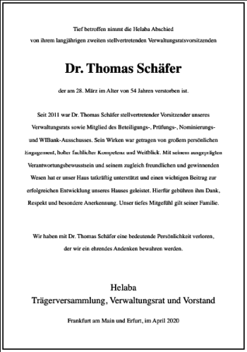 Traueranzeige von Thomas Schäfer von Frankfurter Allgemeine Zeitung