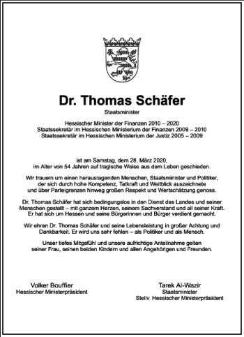 Traueranzeige von Thomas Schäfer von Frankfurter Allgemeine Zeitung