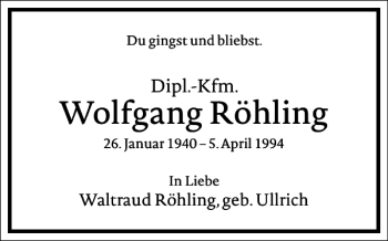 Traueranzeige von Wolfgang Röhling von Frankfurter Allgemeine Zeitung