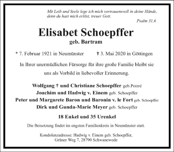 Traueranzeige von Elisabet Schoepffer von Frankfurter Allgemeine Zeitung