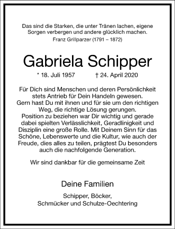 Traueranzeige von Gabriela Schipper von Frankfurter Allgemeine Zeitung