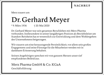 Traueranzeige von Gerhard Meyer von Frankfurter Allgemeine Zeitung