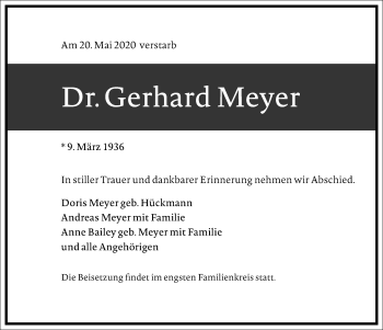 Traueranzeige von Gerhard Meyer von Frankfurter Allgemeine Zeitung