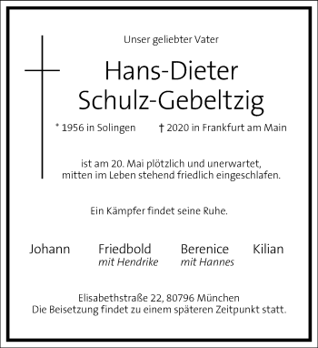 Traueranzeige von Hans-Dieter Schulz-Gebeltzig von Frankfurter Allgemeine Zeitung