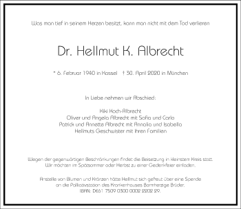 Traueranzeige von Hellmut K. Albrecht von Frankfurter Allgemeine Zeitung