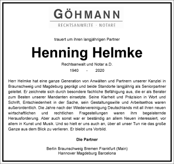 Traueranzeige von Henning Helmke von Frankfurter Allgemeine Zeitung