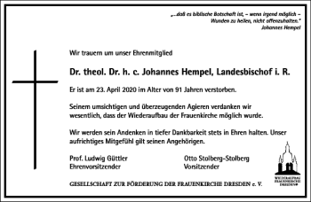 Traueranzeige von Johannes Hempel von Frankfurter Allgemeine Zeitung