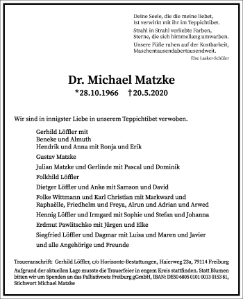 Traueranzeige von Michael Matzke von Frankfurter Allgemeine Zeitung