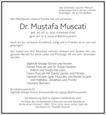 Traueranzeige von Mustafa Muscati von Frankfurter Allgemeine Zeitung