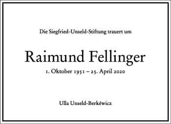 Traueranzeige von Raimund Fellinger von Frankfurter Allgemeine Zeitung