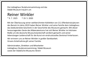 Traueranzeige von Reiner Winkler von Frankfurter Allgemeine Zeitung