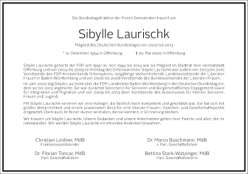 Traueranzeige von Sibylle Laurischk von Frankfurter Allgemeine Zeitung