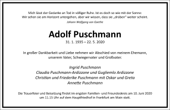 Traueranzeige von Adolf Puschmann von Frankfurter Allgemeine Zeitung