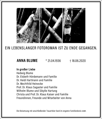 Traueranzeige von Anna Blume von Frankfurter Allgemeine Zeitung