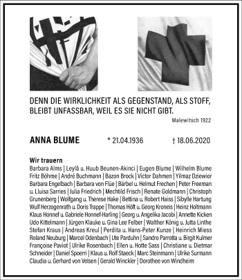 Traueranzeige von Anna Blume von Frankfurter Allgemeine Zeitung