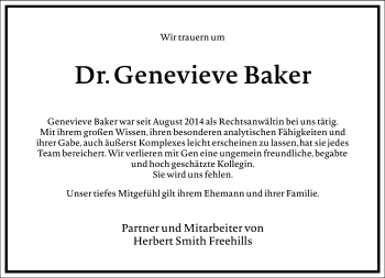 Traueranzeige von Genevieve Baker von Frankfurter Allgemeine Zeitung