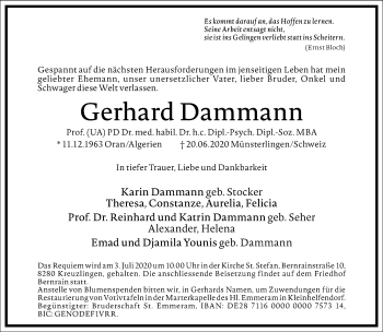 Traueranzeige von Gerhard Dammann von Frankfurter Allgemeine Zeitung