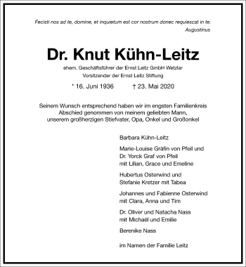 Traueranzeige von Knut Kühn-Leitz von Frankfurter Allgemeine Zeitung