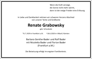 Traueranzeige von Renate Grabowsky von Frankfurter Allgemeine Zeitung