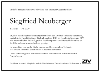 Traueranzeige von Siegfried Neuberger von Frankfurter Allgemeine Zeitung