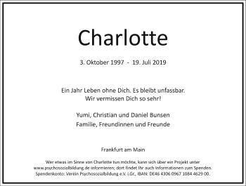 Traueranzeige von Charlotte  von Frankfurter Allgemeine Zeitung