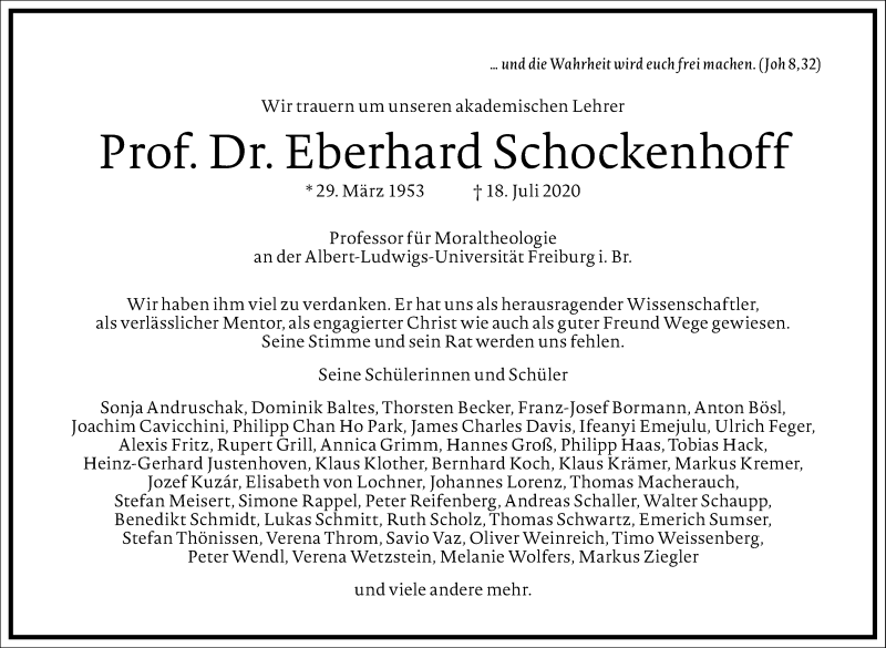  Traueranzeige für Eberhard Schockenhoff vom 25.07.2020 aus Frankfurter Allgemeine Zeitung