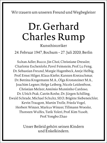 Traueranzeige von Gerhard Charles Rump von Frankfurter Allgemeine Zeitung