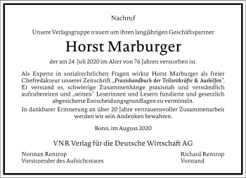 Traueranzeige von Horst Marburger von Frankfurter Allgemeine Zeitung