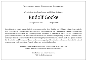 Traueranzeige von Rudolf Gocke von Frankfurter Allgemeine Zeitung