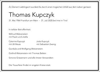 Traueranzeige von Thomas Kupczyk von Frankfurter Allgemeine Zeitung