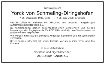 Traueranzeige von Yorck von Schmeling-Diringshofen von Frankfurter Allgemeine Zeitung