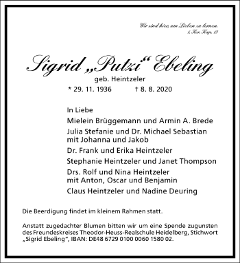 Traueranzeige von 3Sigrid Ebeling von Frankfurter Allgemeine Zeitung