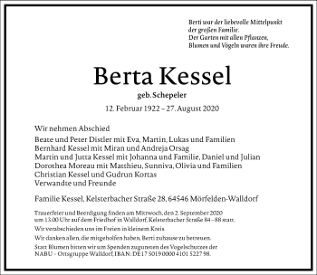 Traueranzeige von Berta Kessel von Frankfurter Allgemeine Zeitung