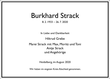 Traueranzeige von Burkhard Strack von Frankfurter Allgemeine Zeitung