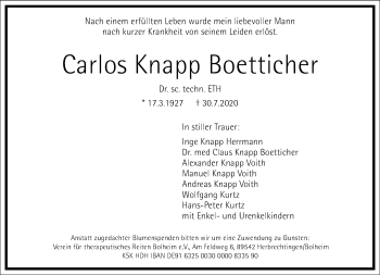 Traueranzeige von Carlos Knapp Boetticher von Frankfurter Allgemeine Zeitung