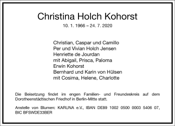 Traueranzeige von Christina Holch Kohorst von Frankfurter Allgemeine Zeitung