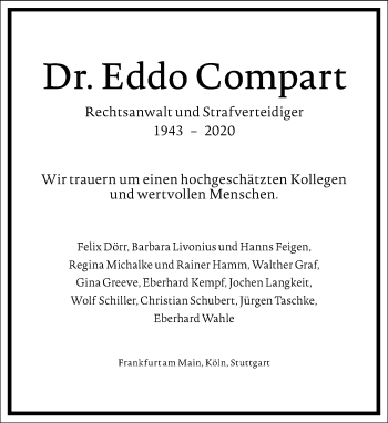 Traueranzeige von Eddo Compart von Frankfurter Allgemeine Zeitung