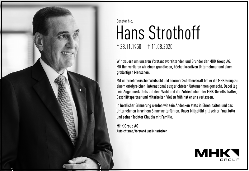  Traueranzeige für Hans Strothoff vom 15.08.2020 aus Frankfurter Allgemeine Zeitung