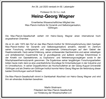 Traueranzeige von Heinz-Georg Wagner von Frankfurter Allgemeine Zeitung