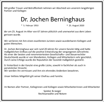 Traueranzeige von Jochen Berninghaus von Frankfurter Allgemeine Zeitung