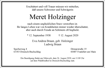 Traueranzeige von Meret Holzinger von Frankfurter Allgemeine Zeitung